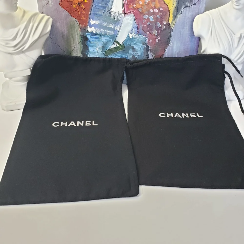 Chanel Set of 2 Black w/ White Dust Sleeper Bags Storage Luggage 12 x 6